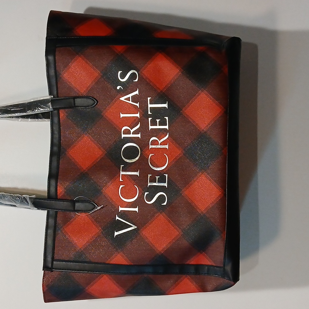 NEW Victoria's Secret Overnight Bag in plaid black and red + small cosmetic bag